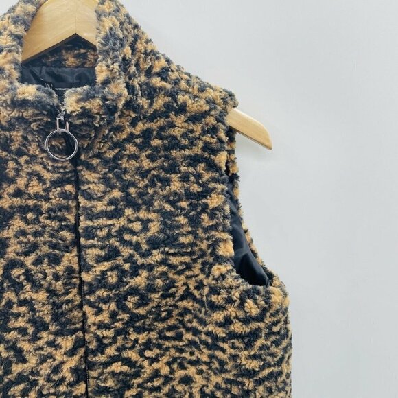 INC International Concepts Womens Size S/M Animal-Print Faux-Fur Vest Tan $129 - Picture 3 of 6